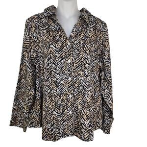 Chico's Shirt Womens Size 2 Large Button Up Cheetah Animal Print No Iron Cotton